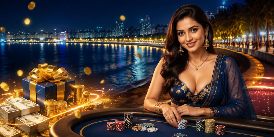 Colorful slot machines with bonus jackpot at night in Mumbai Marine Drive area